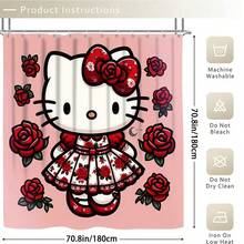 SANRIO Halloween Theme 2D Printed Hello Kitty 4-Piece Bathroom Set, Cute Gothic Style Cartoon Cat Waterproof Shower Curtain Full Set Bathroom Mat Set, Non-Slip Bathroom Rug, Toilet Lid Cover, Holiday Home Decor - Shower Curtain and Bath Mat - View 5