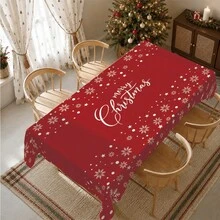 1pc Christmas Minimalist Red Snowflake Merry Christmas Pattern Tablecloth, Stain-Resistant Dining Table Decor Cloth, Suitable For Kitchen, Dining Table, Coffee Table, TV Cabinet, Entryway, Party Holiday Decoration, Home Decor, Christmas Gathering - Multicolor - View 7