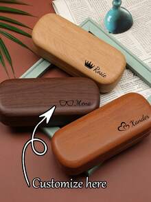 1pc Customizable Glasses Case, Glasses Storage Box With Logo, Niche Minimalist Scratch-Resistant Portable Wooden Texture Style, Support Name Customization, Create Your Exclusive Eyewear Storage, Personalized And Practical. Suitable As Birthday Gift For Sisters, Friends, And Parents. - Multicolor - View 10