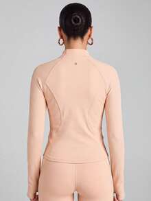 VUTRU 1pc Women's Fitted Zipper Sports Jacket With Pockets, Thumb Holes, Ribbed Cuffs, Running Fitness Yoga Top - Baby Pink - View 2