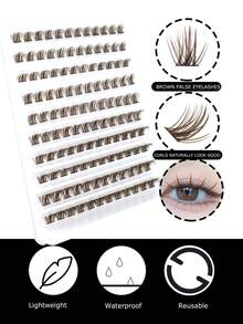 120 Clusters Brown Cat Eye Dense DIY Eyelashes, Segmented 3D Fluffy Curly Eyelash Extensions 8/16mm, Lightweight Comfortable Faux Mink Hair For Daily Home Makeup - D - View 5