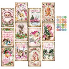 12pcs Pink Christmas Theme Postcards - Santa, Reindeer, Snowman & Festive Designs Holiday Wall Collage Kit For Home Room Decor, Christmas Greeting Card Without Envelope, Xmas Decorative Cards - A - View 7