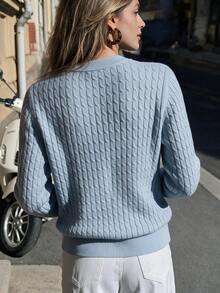 Roviva Women's Autumn Elegant Casual Commute Round Neck Cable Knit Sweater Top, Suitable For Party, Gathering, Holiday, Birthday Party, Work Commute - Blue - View 9