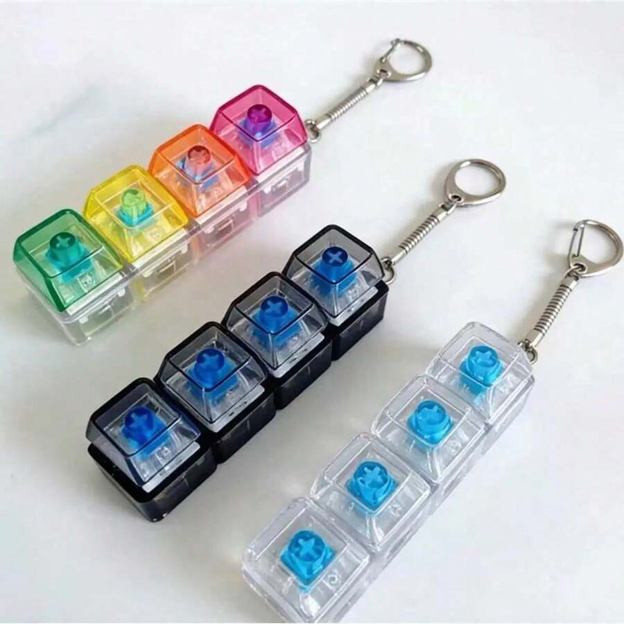 1pc Keyboard Keychain With 4 Buttons, Stress Relief Keychain, No Light Function, Suitable For Party Favors, Graduation Gifts, Stress Relief Gifts, Transparent Shell, Stress Relief Essential - View 1