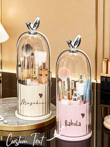 Customized Storage Boxes, Cosmetic Organizers With Compartments, Can Be Customized With Names And Text. 360° Rotating Toothbrush Holder With Transparent Dust-Proof And Mosquito-Proof Cover, Can Store Brushes, Lipsticks And Skincare Products - Suitable For Daily Work, Dorm Storage. Perfect Gift For Birthday, Graduation, Back To School, Easter, Christmas - Multicolor - View 3