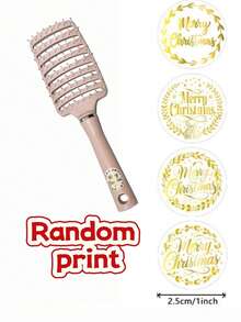 1pc Christmas Themed Fluffy Ribbed Comb With Curved High Crown Design, Comes With Cleaning Hook, Fine-Tooth Design Massages Scalp, Allows Self-Styling At Home, Daily Hair Care Assistant Massage Comb - Christmas Ribbed Comb - View 3