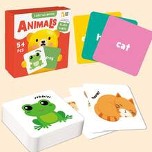54Pcs Kids Educational Flash Cards Cartoon Dinosaur Fruit Vehicle Double Sided Rounded Corner Learning Toys For Christmas New Year Party Gift - Multicolor - View 11