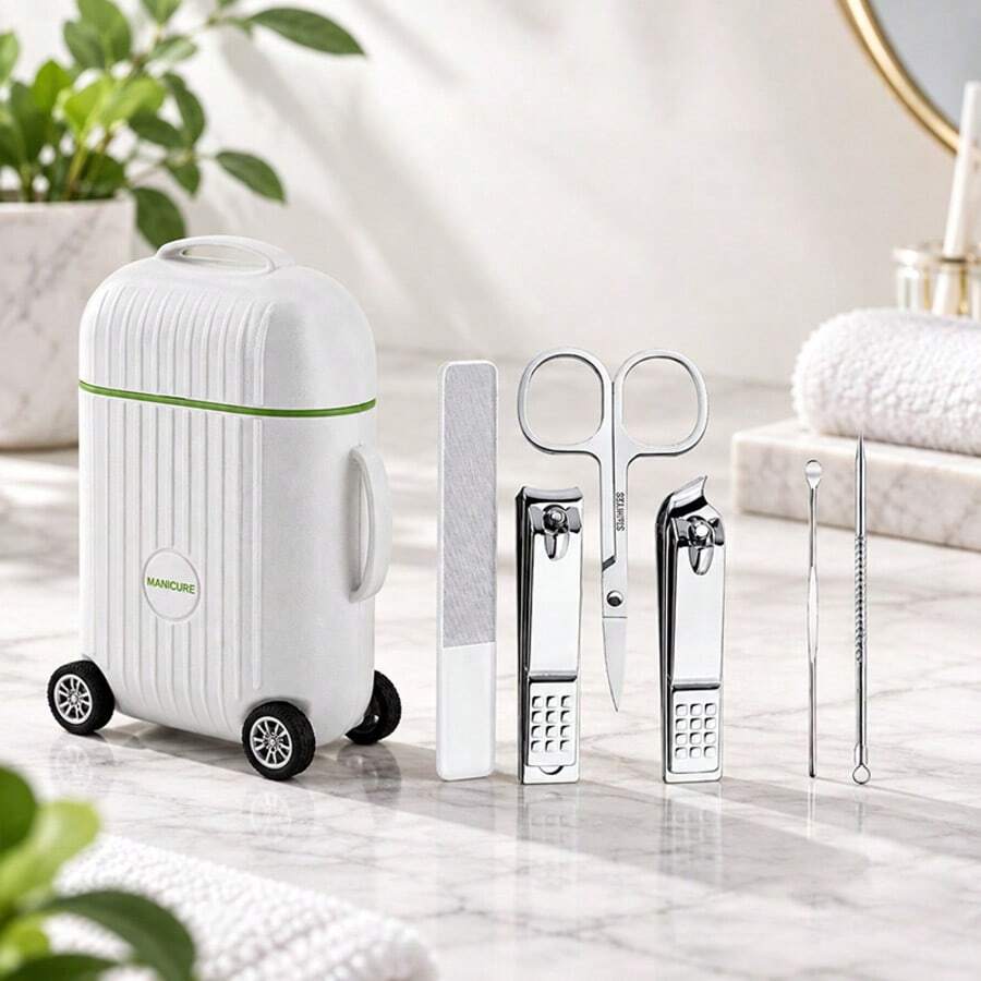 6pcs Portable Luggage Nail Care Set, Compact Stainless Steel Nail Clipper Tool Box, Essential Manicure & Dead Skin Cleaning Tools For Travel And Business Trips - Multicolor - View 1