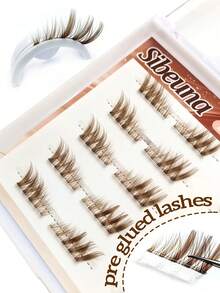 Sibeuna 10 Pairs Self-Adhesive Brown Half-Length Cat Eye False Eyelashes, Brown Tone Natural Thick Style, Dark Coffee Color, Transparent Stem, Outer Corner Style, Autumn Eyelashes, Suitable For Beginners, Back To School Travel Essential - Brown - View 6