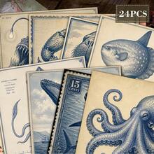 European Style Ocean Museum Scrapbook Paper 24 Sheets 6 Inch Vintage Marine Life Stamp Engraving Illustration Background Paper No Repeated Patterns Suitable For Bullet Journal Junk Journal Greeting Card Background Photo Album And Handmade DIY Crafts - Square - View 1