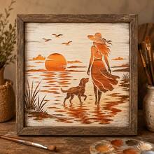 1pc Sunset Beach Stroll Template, Suitable For Women And Dogs Seaside Painting Wall Decor, Canvas, Fabric, Tote Bag, Pillow, Photo Frame And Home Decor Projects - Sets - View 5