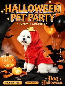 1pc Halloween Dog Clothes Pumpkin Pattern Hooded Jacket Dog Cat Sweatshirt Suitable For Cats And Small Dogs Halloween Gift Pet Clothes - Red - View 6