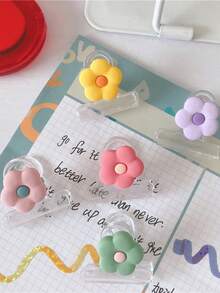 5/3/1pcs Macaron Colorful Flower Shaped Cartoon Transparent Clips, Cute Elegant Style Flower Transparent Side Clips, Multi-Functional Paper Clips, Receipt, Ticket, Exam Paper Storage Clips, Snack Sealing Clips, Daily Decorative Stationery, Suitable For Organizing Documents, Notes, Bills At Home Or Office. Random Color - Multicolor - View 2