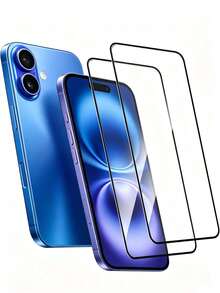 2片裝全螢幕黑色邊框鋼化玻璃螢幕保護貼，相容 iPhone 系列，HD 高清、9H 硬度、防刮防指紋、無氣泡螢幕貼膜，易安裝手機配件 - 無色 - 查看 1