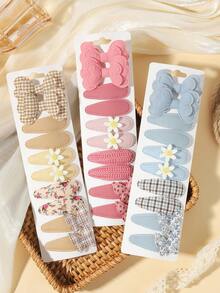 10pcs Kids Pastoral Style Bow Hair Clips, Floral Leopard Print Plaid Bangs And Side Hair Clips For Girls - Mixed color - View 3