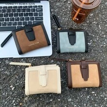 麂皮拼接短款女用錢包 PU 高級質感雙折皮革錢包 極簡腰帶錢包 萬聖節禮物 - 彩色 - 查看 12