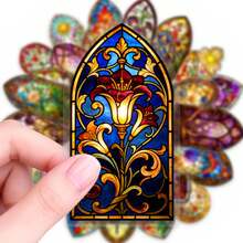 50pcs Church Stained Glass Graffiti PET Stickers, Suitable For Decorating Journals, Phone Cases, Notebooks, Tablets, Skateboards, Guitars, Party Packaging, Water Bottles And Luggage - Multicolor - View 6