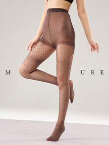MOIRÉALLURE 1Pair Jacquard Pattern Suitable For Daily Life Basic Tights - Brown - View 2