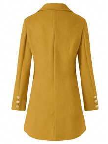 Autumn/Winter Casual Double-Breasted Long Sleeve Wool-Like Fabric Overcoat For Women & Women's Wool-Like Fabric Overcoat With Peak Lapels And Double Button Detail Long Sleeve Regular Fit Jacket - Yellow - View 5