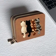 Cat Print Card Holder, Lightweight Fashionable Women's Wallet, Suitable For Daily Use, Double Zipper Mini Wallet/Coin Purse/Card Holder - Multicolor - View 26