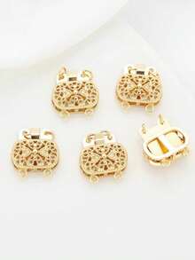 2pcs Copper Plated 14K Gold High Color Retention Double Row Hollow Insert Clasp With Anti-Oxidation Storage Bag, For DIY Jewelry Handmade Beaded Bracelets, Necklace Clasps - Multicolor - View 3