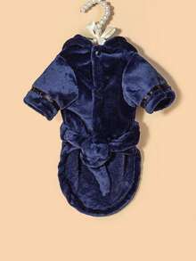 1PC Solid Color Minimalist Pet Pajamas Soft Flannel Dog Clothes Cat Dog Outfit - Navy Blue - View 6