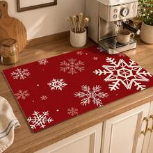 1pc Christmas Snowflake Pattern Kitchen Table Mat, Red Winter Dining Table Mat Coffee Table Mat, Christmas Snowflake Table Mat, Holiday Kitchen Dining Room Tabletop Decor Drain Mat, Christmas Party Home Decor - Multicolor - View 3