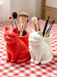 Cute Cat 3D Printed Pen Holder, Creative Cartoon Cat Design, Desktop Storage For Pens, Makeup Brushes, Lipsticks, Multiple Colors Available, Desk And Vanity Decor, Niche Healing Gift For Girls - Multicolor - View 3