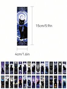 30pcs Goth Cat Bookmark Cartoon Reading Pages, Book Label Decorations, Creative Gifts For Students, DIY Page Label Bookmarks, Back To School Decor - Goth Cat Bookmark - View 2