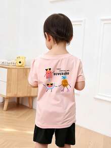 Popular Retro Girls Short Sleeve Top, Loose Round Neck Breathable Basic Style Infant Toddler Baby Girl Outdoor Activity Wear - Pink - View 2