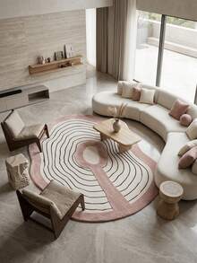 1PC Pink & White Abstract Wave Pattern Area Rug, Modern Minimalist Faux Cashmere Asymmetrical Shaped Edge, Machine Washable Large Size Mat For Living Room Bedroom, Aesthetic Home Decor - Multicolor - View 8