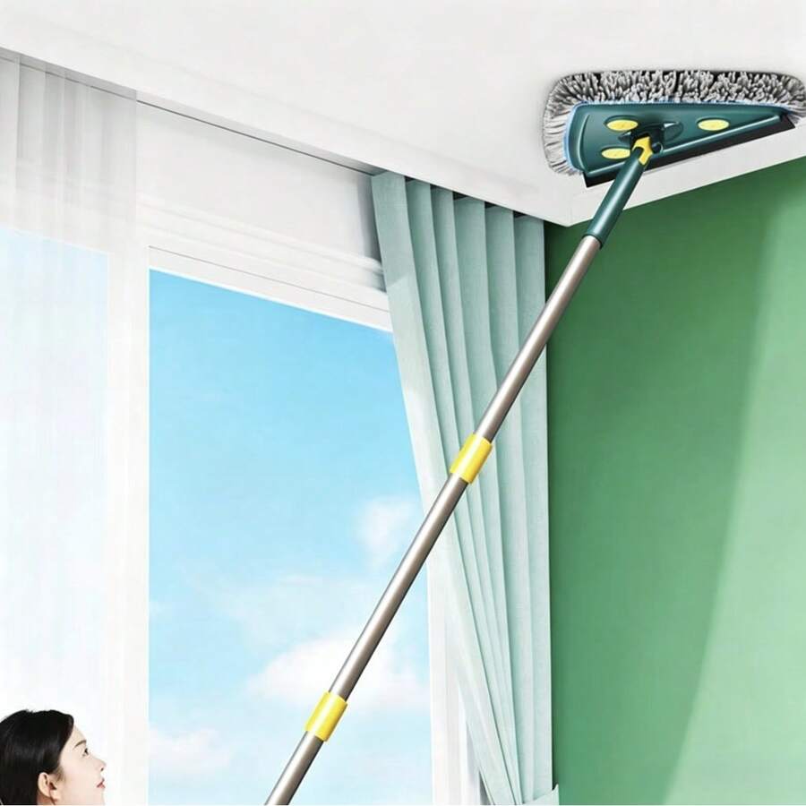 1pc Large Triangle Multi-Function Wall Cleaning Mop, Dust Mop, Telescopic Dust Mop, Back To School Essential, Floor Tile Glass Car Window Cleaning Mop, Telescopic Dry & Wet Dual-Use Ceiling Mop, High-Quality Dust Mop, Efficient Ceiling Dusting Brush - Cleaning Duster - View 1