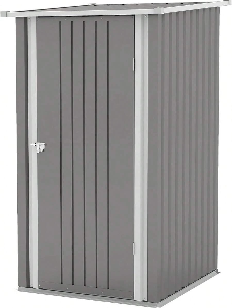 Cobertizo de Almacenamiento de Metal Gris 98.6x95.3x160.5 cm| Cobertizo Exterior de 3x3 Pies para Herramientas de Jardín| con Techo Inclinado y Puerta con Cerradura Individual| Fácil de Armar - Gris - Ver 1