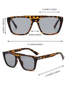 1 Pair Men's Tea Leopard Print Square Frame Rivet Decor Fashion Glasses - Multicolor - View 4