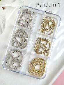 1set/2sets Fall Winter Christmas 6-Grid Box Gold & Silver Claw Chain Nail Art Decorations, Metal Rhinestone Chain Accessories, Autumn Winter Christmas Nail DIY Decorative Accessories - Multicolor - View 7