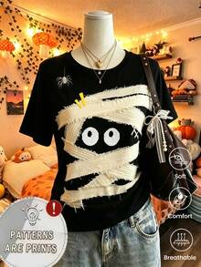 Camiseta Y2K divertida con estampado navideño, unisex pareja, cuello redondo, manga corta, para primavera verano otoño, uso interior y exterior, ideal oficina ocio deporte, 1 pieza - Negro - Ver 1