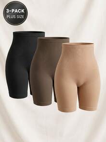 Plus Size 3 Packs Seamless High-Waist Shaper Shorts, Firm Tummy Control Body Shaper, Butt Lifting Compression Panties - Multicolor - View 6