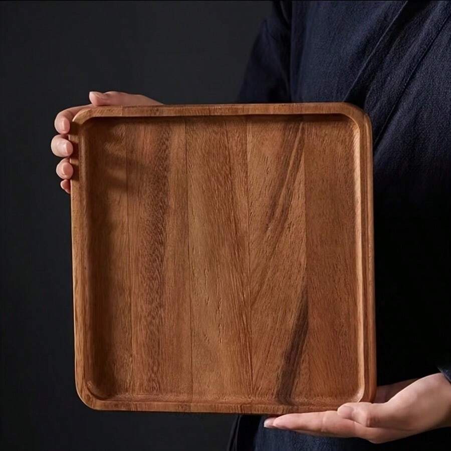 Wooden Square Serving Tray, Sturdy Wooden Tray Holder, Wooden Serving Tray, Suitable For Home And Restaurant Use - Multicolor - View 1