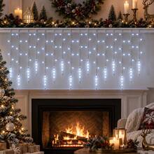 1pc Christmas Decorations 96 LED Icicle Lights With Drops Ice Drop Pendant Curtain String Lights USB Powered & Remote Control 8 Modes 3 Color For Home Indoor Outdoor New Year Holiday Window Party Wedding Decor - Multicolor - View 1