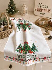 2PCS Kitchen Towels, Christmas Tree Gift Box Pattern Kitchen Towels Dish Cloths, Watercolor Style 40*60cm Rectangular Soft Microfiber Cleaning Kitchen Towels, Perfect For Kitchen, Dining Room And Bathroom Use, Christmas Kitchen Decor, Home Decor, Neighbor Housewarming Gift, Dish Cloths - White - View 8
