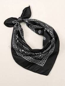 1PC Fashion Paisley Print Novelty Handkerchief Headband Denim Bohemian Style Suitable For All Seasons Square Scarf - Black - View 4
