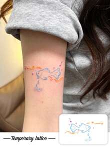 1pc Temporary Tattoo, Cartoon Hand Drawn Fish With Music Notes & Water Splash Pattern, Realistic Fake Tattoo Design, For Daily, Bachelorette Party Favors, Music Festival, Game, Graduation Gift, Lasts 3-5 Days - Multicolor - View 1