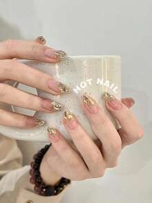 Autumn 100Pcs Champagne Color Flat Back Asymmetrical Shaped Rhinestones, Easy To Stick, Suitable For Vacation Nail Art Decoration Diy Nail Charms Nail Gems Nail Supplies Nails - Champagne - View 5
