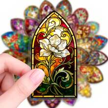 50pcs Church Stained Glass Graffiti PET Stickers, Suitable For Decorating Journals, Phone Cases, Notebooks, Tablets, Skateboards, Guitars, Party Packaging, Water Bottles And Luggage - Multicolor - View 7