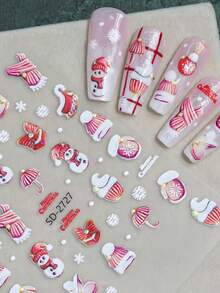 1pc Fall Winter Christmas Embossed Nail Stickers Snowman Scarf Hat Socks Cupcake Pattern Winter Christmas Nail Decals Salon Style DIY Decoration - Multicolor - View 1