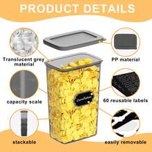 Set Of 26/12/6 Airtight Food Storage Containers With Lids, Stackable Reusable Plastic Cereal Storage Bins, Large Sealed Boxes For Flour, Sugar, Dry Food & Grain, Kitchen Pantry Organizers, Comes With Labels, Marker & Spoon - Grey - View 4