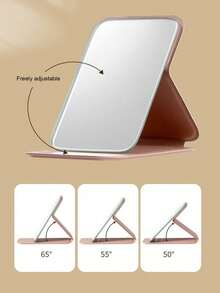 1/2pcs Polka Dot Mini Foldable Makeup Mirror With Stand, Rectangular Portable Desktop Makeup Mirror, Minimalist Style, Pink/Green/White/Black, Suitable For Travel And Daily Use, Back To School Essential, Ideal Gift For Friends, Family And Teachers - Multicolor - View 6