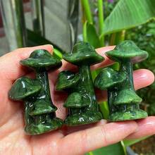 1pc Hand Carved Green Jasper And Quartz Crystal Mushroom | Home Decoration, Mineral Specimen, Crystal Gift - Multicolor - View 1