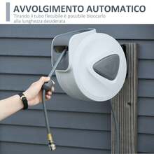 DURHAND Avvolgitubo Automatico 15m + 140cm con Attacco Ø1/4'', Pressione Max 24 Bar, Montaggio a Parete e Ruotabile di 180°, Grigio - B - Visualizzare 2