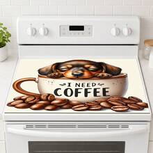 1pc Puppy Coffee Theme Kitchen Table Mat, Cute Pet Dog Coffee Cup & Coffee Bean Print Placemat, Coffee Table Mat, Coffee Machine Countertop Mat, Coffee Bar Desktop Decor Mat, Kitchen Dining Home Decor - Multicolor - View 5